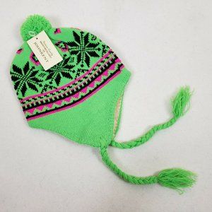 John Kent NEW Girls Earflap Ski Hat Green Pink